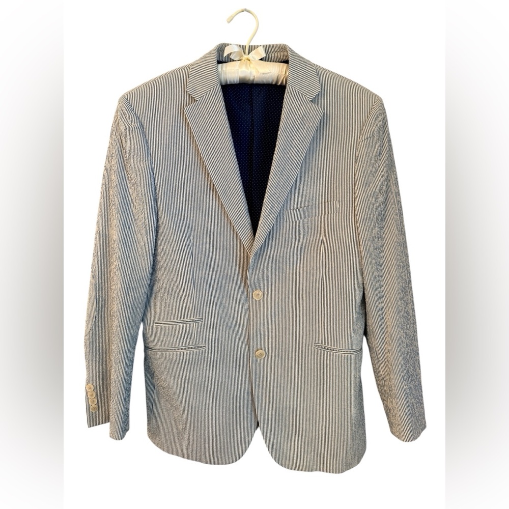 Seersucker Made by Cam Newton Blue Seersucker Blazer Sport Coat 40R
